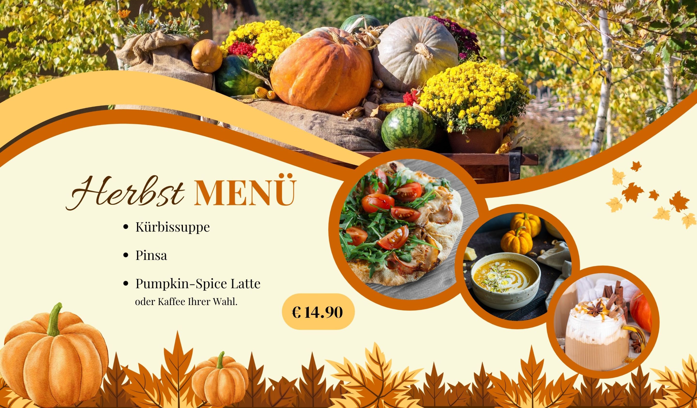 Herbstmenü mit Kürbissuppe, Pinsa und Pumpkin Spice Latte